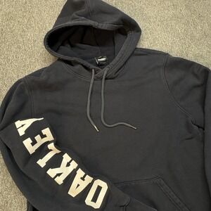 Vintage Y2K Oakley Street Logo Pullover Hoodie Men's L Spellout Black Fleece